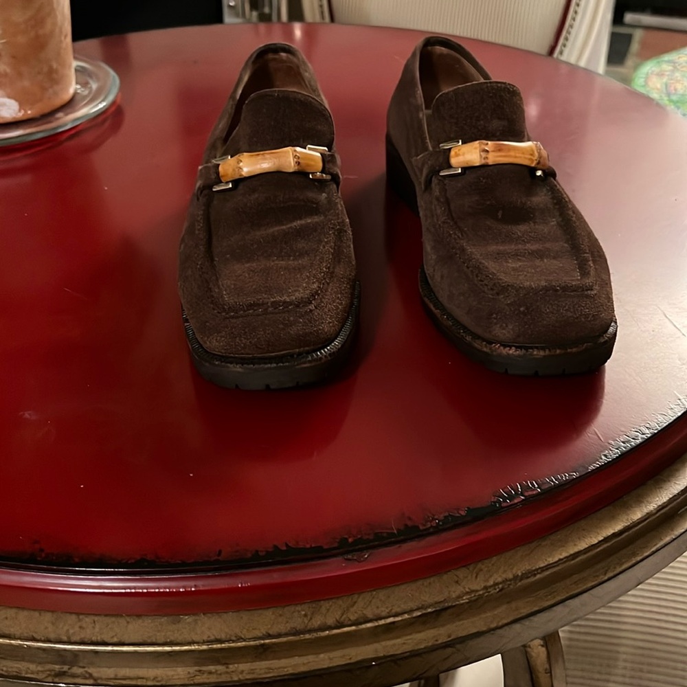 Gucci Brown Suede Loafers with Bamboo Detail
